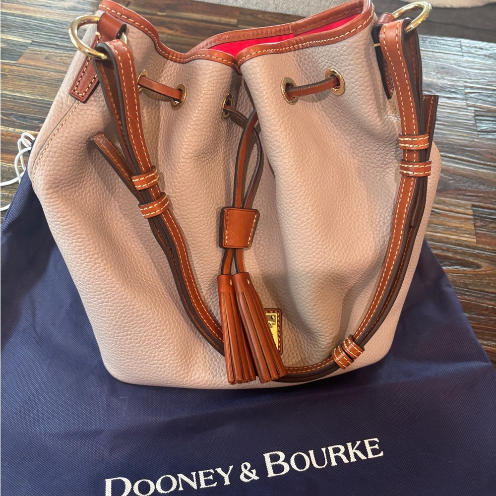 Dooney & Bourke Pebble Leather Bucket Bag | Grey | Drawstring